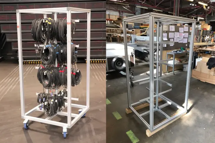Chariot câblages modulaire en aluminium anodisé avec potences réglables pour plateau spectacle