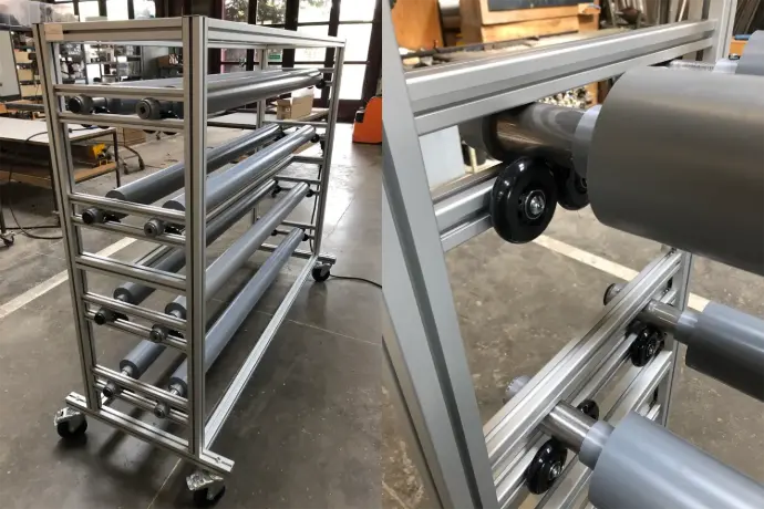 Chariot tapis de danse aluminium modulaire avec manivelle d'enroulement automatique pour 8 lès de 1,60m